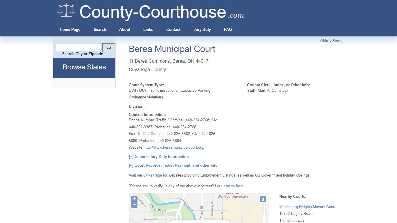 Berea Municipal Court in Berea, OH - Court Information